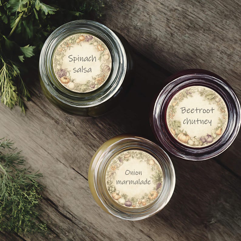 Vegetable Preserve Jar Lid Labels Printable · Vintage Canning Label Set ...
