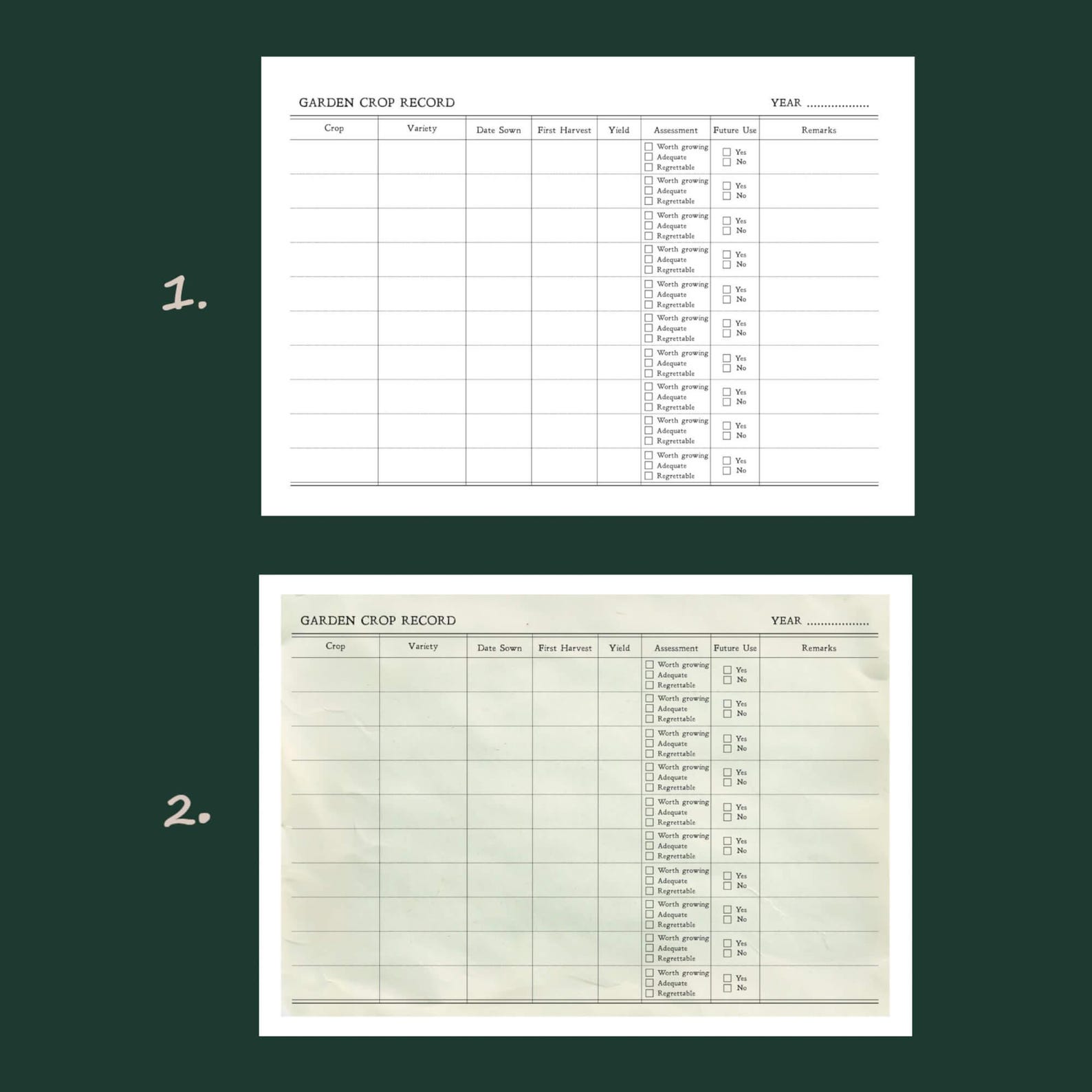 Printable Garden Crop Record Sheet | Vintage-style Gardening Log Page ...