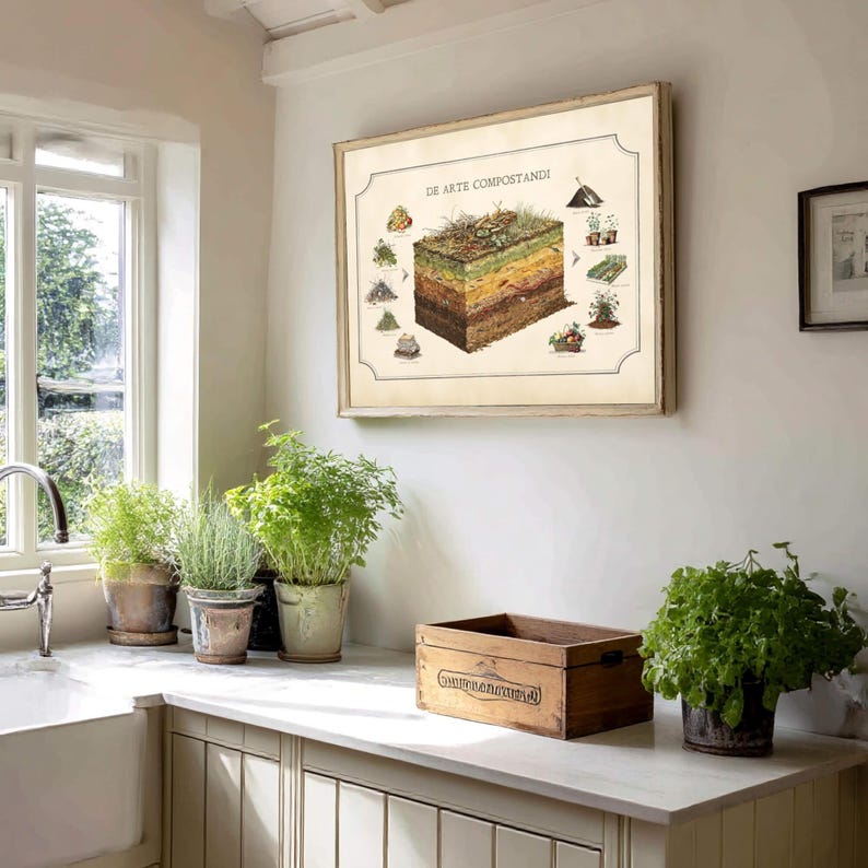 Vintage Compost Art Print | Composting-themed Kitchen Wall Decor ...