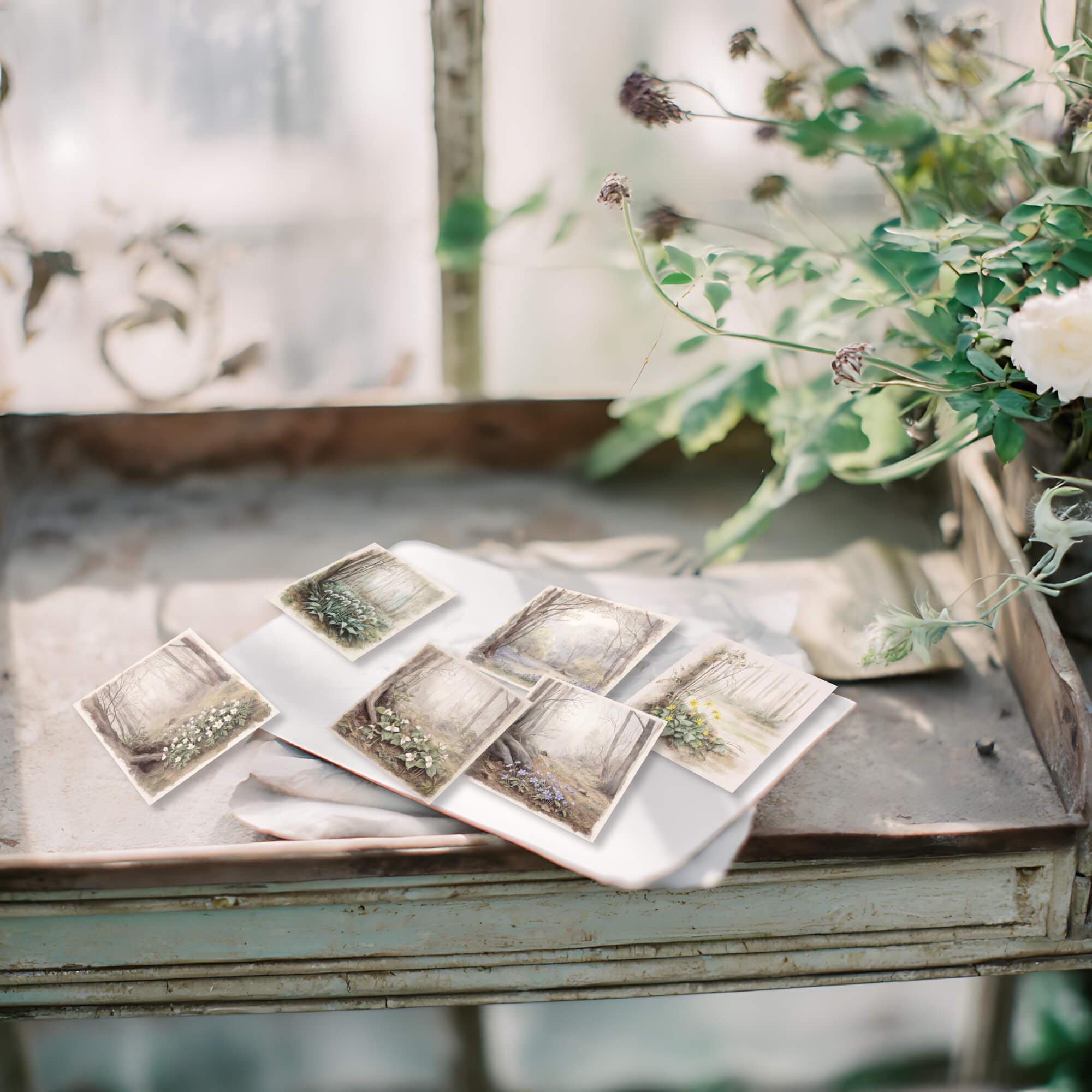 6 Small Spring Flower Note Cards With Envelope | Printable Woodland ...