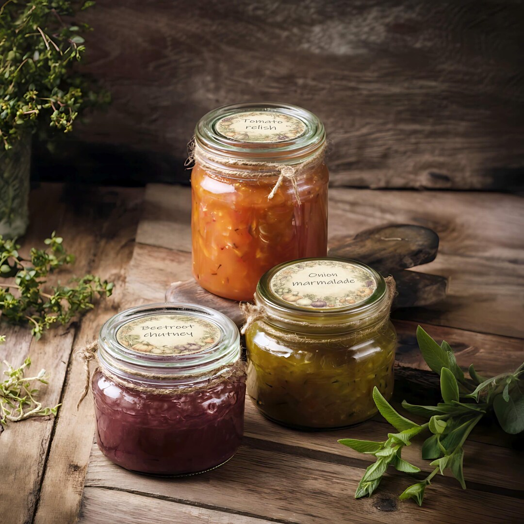 Vegetable Preserve Jar Lid Labels Printable · Vintage Canning Label Set ...