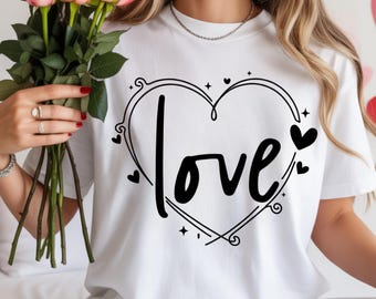 Love Heart Line Art T-Shirt, Minimal Valentine Tee