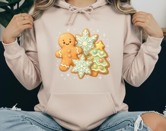 Kawaii Christmas Cookie Sweatshirt - Hoodie • Gingerbread, Snowflake, Tree