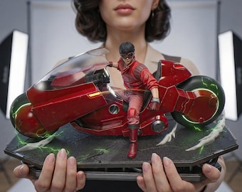 Neo Tokyo Bike Rider Diorama STL Bundle File : Cyberpunk Motorcycle Figure (Digital Download)