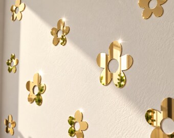 Gold Flower Mirror Wall Sticker, Self-Adhesive Floral Decor