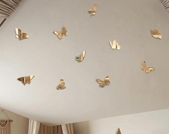 Butterfly Mirror Wall Art Decals: Gold or Silver Self-Adhesive Mirrors for Decor