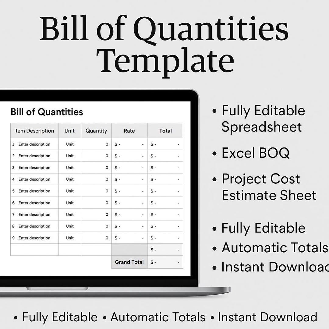 Bill of Quantities Template | Excel BOQ | Construction Cost Estimate ...