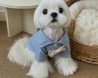 Pet Striped Turn-Down Collar Shirt, Lightweight Breathable Dog Cat Apparel