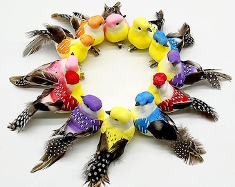 Small Artificial Clip-On Birds Set of 12 Feathered Bird Ornaments for Spring Tree Wreath Decor Floral Crafts Model Y18