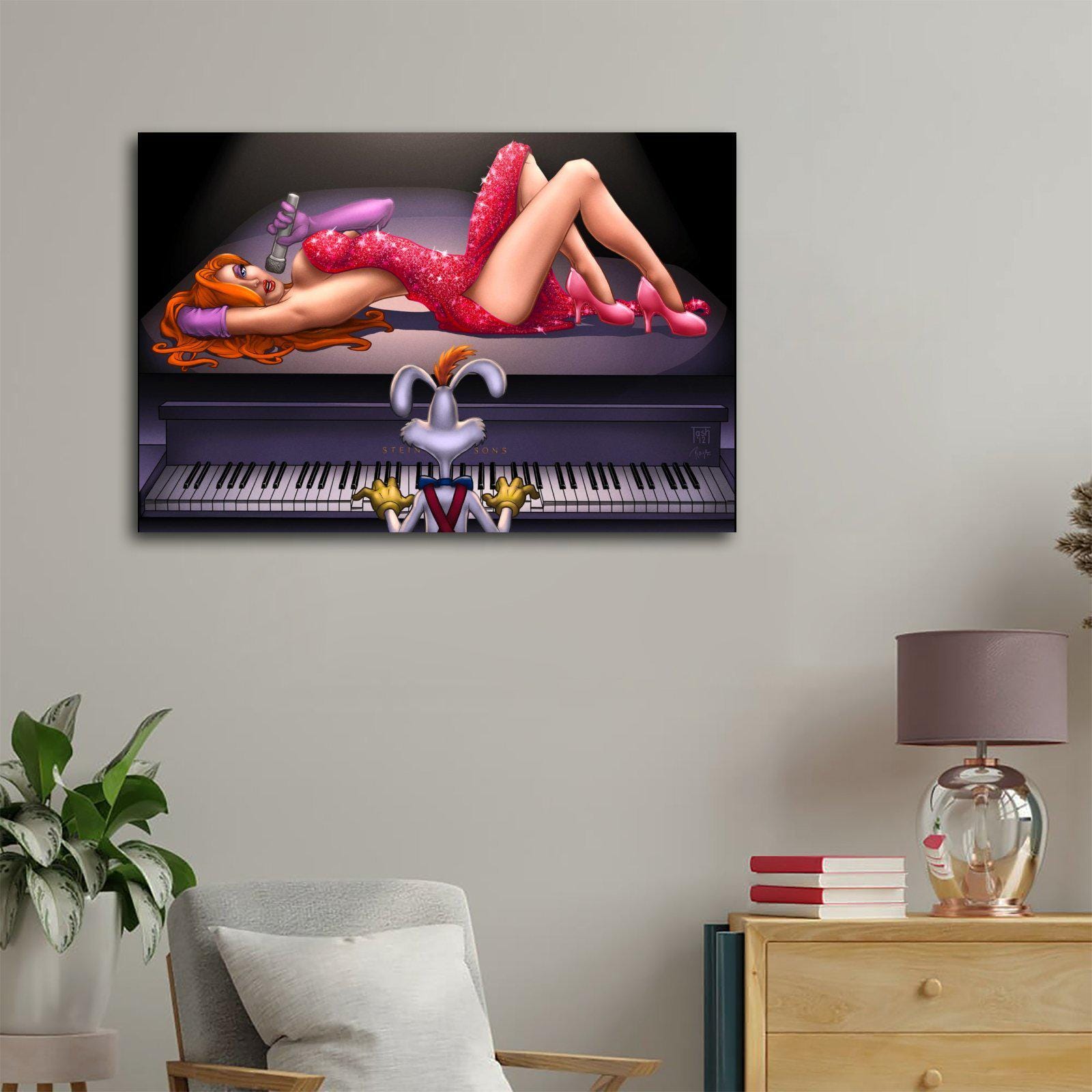 Jessica Rabbit Painting Jessica Rabbit Bunny Woman Painting on Canvas Wall Art Poster Picture ...