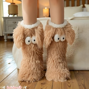 Pantoufles En Peluche Pour Couples - Avec Grands Yeux 3D, Semelle épaisse 4 Cm Antidérapante - Chaussons D'hiver Chauds Et Drôles