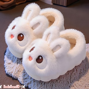Fluffy Bunny Slippers – Cute Animal Plush House Shoes, Cozy Winter Indoor Slippers, Warm Furry Bedroom Slippers for Women