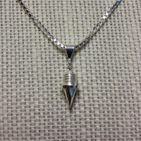 16", 18" or 24" Sterling Silver 1.5 mm Box Chain with Sterling Silver Track Spike Charm