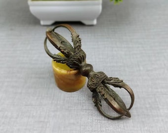 Vintage Bronze Vajra Dorje, 4-Prong Tantra Meditation Ornament, Tibetan Buddhist Ritual Implement