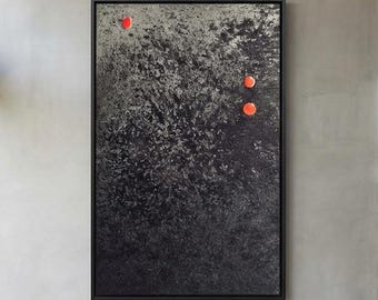 Pintura abstracta de resina negra y plateada - Pintura cristalizada brillante - Arte mural contemporáneo de gran tamaño - Decoración de sala de estar