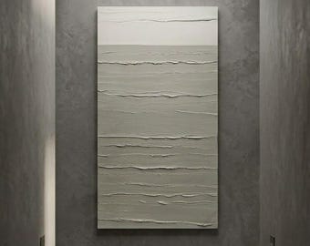 Pintura de yeso y resina con líneas 3D grises – Gran panel escultórico minimalista – Elegante arte de pared – Listo para enviar 253 x 123 cm