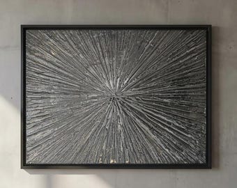 Panel artístico de rayos de sol - Superficie tridimensional en yeso, hierro y resina - Pintura cristalizada brillante hecha a mano