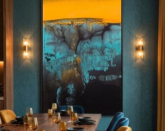 Resina abstracta contemporánea - Arte mural colorido - Pintura de lujo para sala de estar - Pintura abstracta de resina epoxi metálica