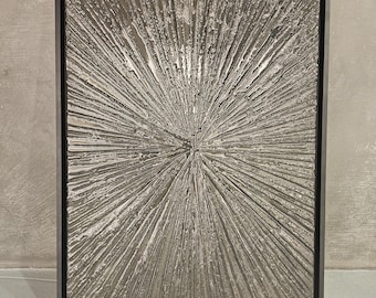 Pintura 3D con efecto de rayos de plata – Escultura de pared en hierro y resina cristalizada – Estilo industrial – Lista para enviar 74,5 x 54,5 cm