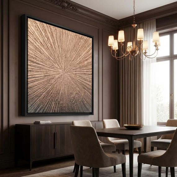 Quadro Raggiera Rame e Nero – Pannello Materico 3D in Gesso – Arte Murale Scultorea – Su Ordinazione