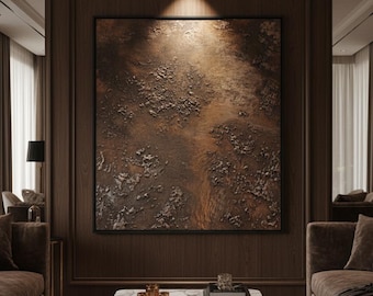 Panel texturizado XXL - Arte mural de yeso y metal - Arte mural original - Pieza única de diseño interior