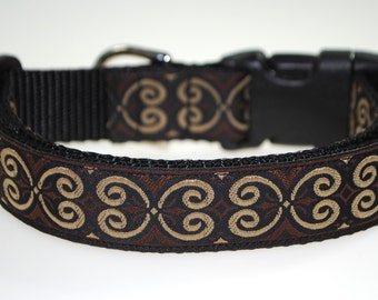 Black, Brown, and Tan Scrolls 1" Adjustable Dog Collar