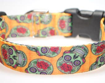 Sugar Skulls - 1" Wide Adjustable Dog Collar