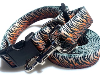 Tiger Print - 1" Wide Adjustable Dog Collar Leash