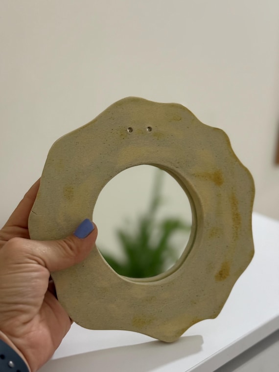 Handmade Ceramic Mirror, Sculptural Wall Art, Textured Rustic Boho Decor, Organic Shape