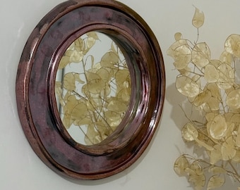Handgemaakte keramische wandspiegel, boho kleispiegel, rustiek aardewerk lijst, uniek huisdecor