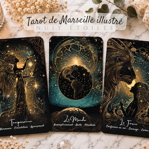 Sterrennacht Tarot van Marseille • 78 kaarten met trefwoorden • Frans