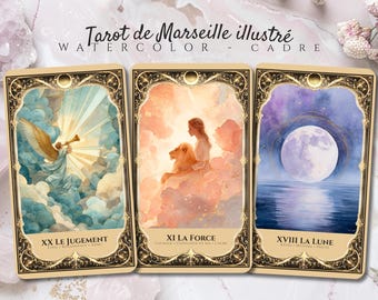 Tarot of Marseille Watercolor - Framed Edition • 78 cards with keywords • French