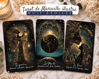 Sternennacht-Tarot von Marseille • 78 Karten mit Schlüsselwörtern • Französisch