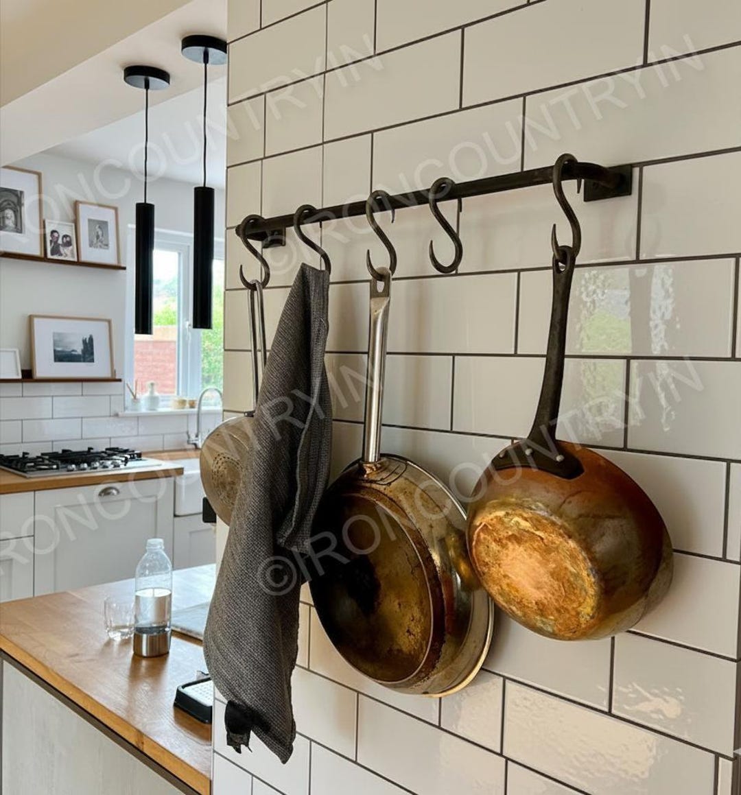 Steel Kitchen Rails For Kitchen Raw Steel Kitchen Rail | Handcrafted Hanging Utensil Rack - Etsy