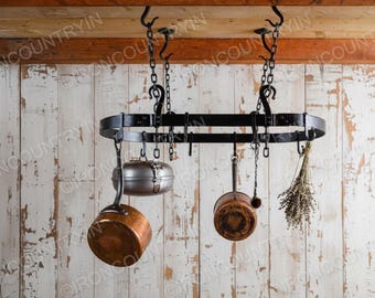 Hand forged kitchen pot rack - made to fit your own home.