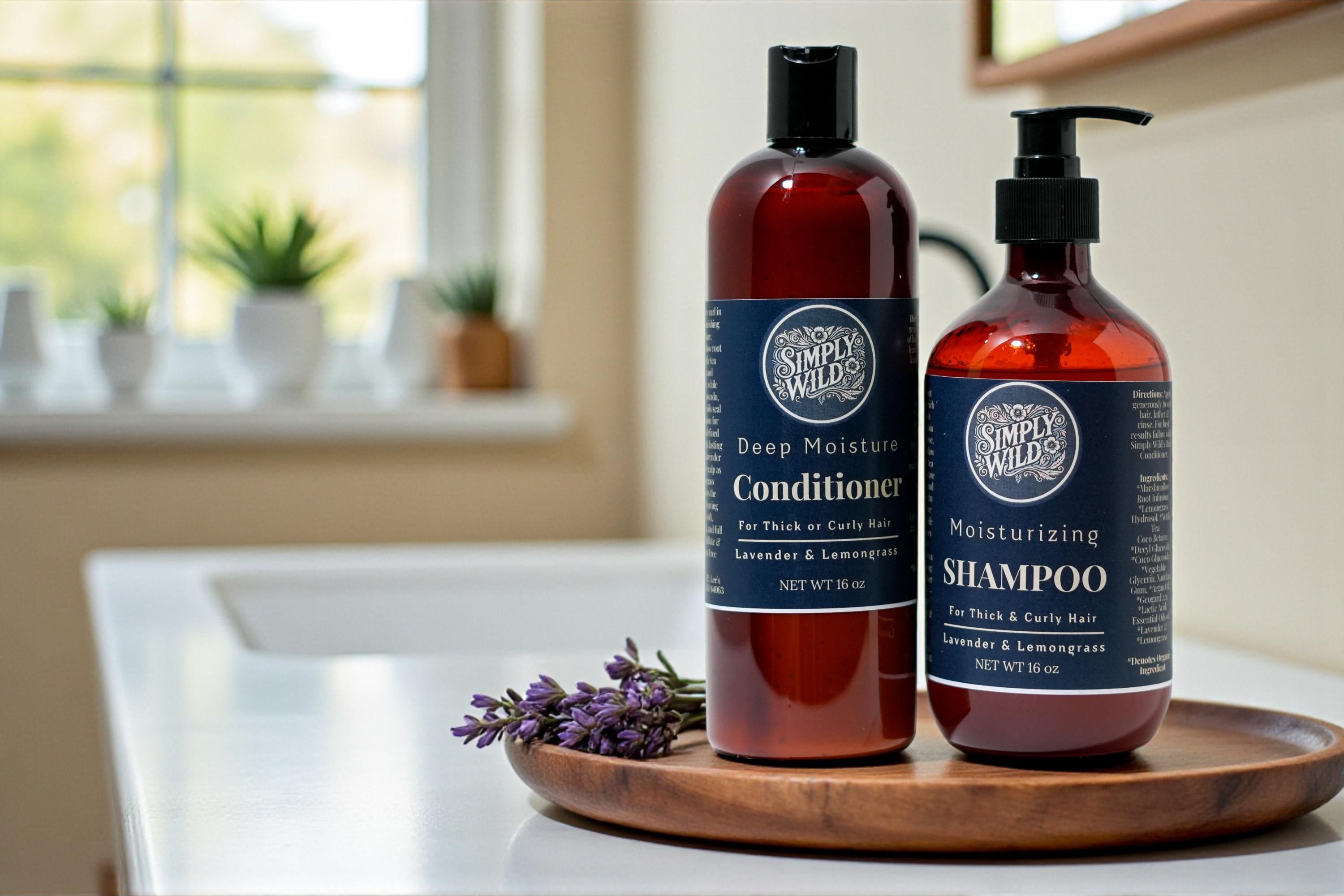 Moisturizing Shampoo and Conditioner Lavender Lemongrass Natural Organic Hair Care for Curly, & Textured Hair