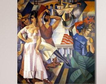アンドレ・ロートの版画 – フランスのキュビスム風景、幾何学的な村の