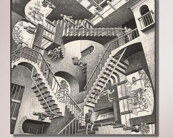 M.C. Escher Relativity Poster, Optical Illusion Canvas Wall Art, Abstract Op Art Home Office Decor