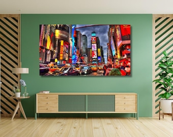 Póster de lienzo premium de Manhattan Times Square, Nueva York / Impresión artística de pared de alta calidad para decoración del hogar y la oficina