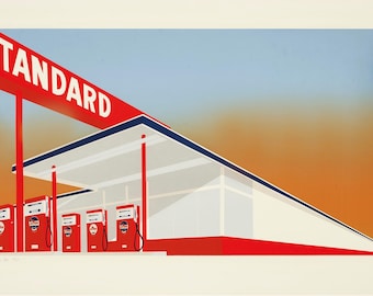 Ed Ruscha Standard Station Canvas Art, Iconic Pop Art Gas Station Americana Print