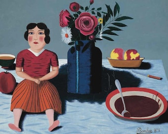 Camille Bombois Stillleben Leinwand, französische naive Kunstdruck, Puppen- und Blumenmalerei, Eklektische Esszimmer-Wanddekoration