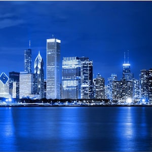 Chicago skyline canvas muurkunst print | Illinois City posterontwerp | Modern Amerikaans kunstwerk voor thuis- en kantoordecoratie