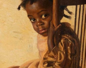 Retrato de niña afroamericana de E.A. Burbank, lámina vintage de historia negra, decoración rústica de pared de granja