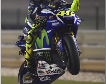Valentino Rossi VR46 Yamaha MotoGP Wheelie Canvas Print, Motorcycle Racing Poster, Sports Wall Art, Man Cave Decor, Biker Gift Decor Print
