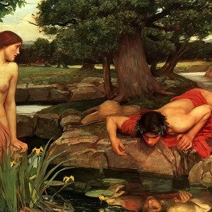Echo and Narcissus Canvas Art Print, Romanticism Wall Decor