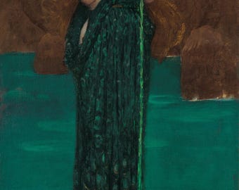 Circe Invidiosa by John William Waterhouse Poster, Pre-Raphaelite Mythology Art Print, Goddess Wall Decor Canvas
