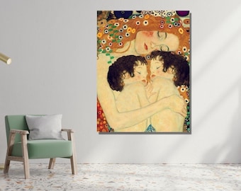 Mother and Twins Print, Gustav Klimt Canvas Wall Art Design,Poster Print Decor for Home & Office Decoration I POSTER or CANVAS READY to Hang