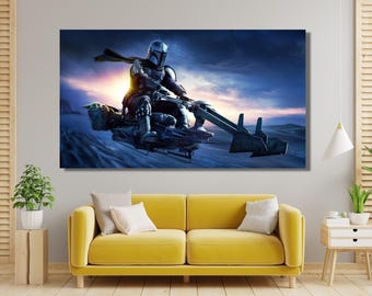 The Mandalorian and Grogu Canvas Art, Star Wars Poster Wall Decor, Sci ...