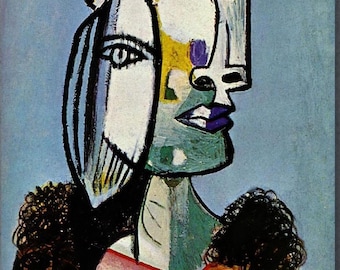 パブロ・ピカソ作「ドラ・マールの肖像」（1937年）、手描きの油絵複製