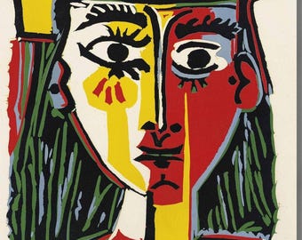 Bust of a Woman with a Hat by Pablo Picasso Canvas Wall Art, Cubism Poster Print, Abstract Modern Art Decor for Home & Office
